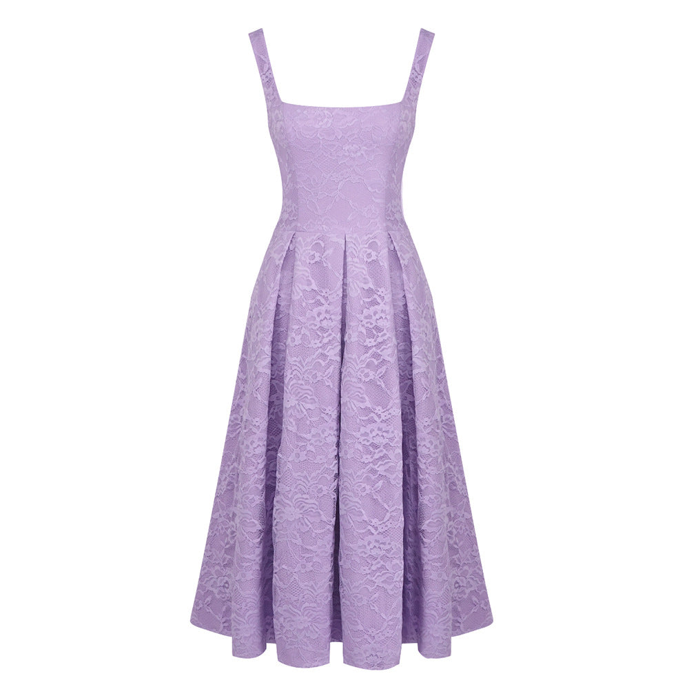 Damen Spitzen-Maxikleid im A-Linien-Stil mit tiefem Ausschnitt und taillierter Silhouette Drune