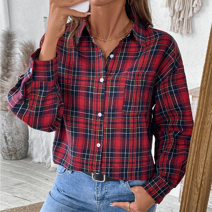 Damen Karobluse mit lässigem Schnitt Drune