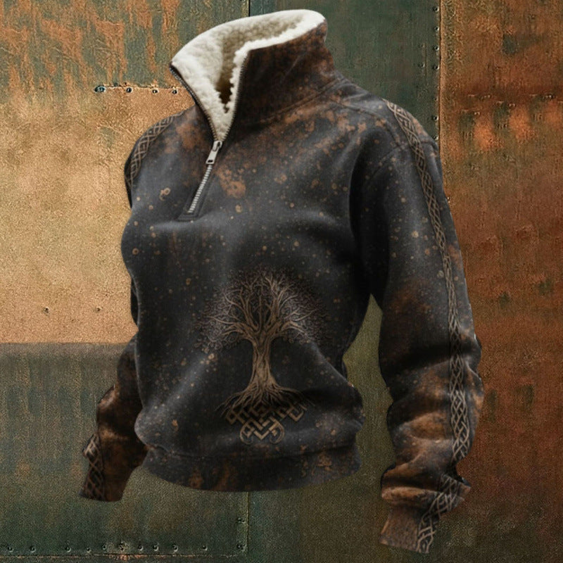 Herren Urbaner Fleece Pullover mit Baum-Motiv Drune