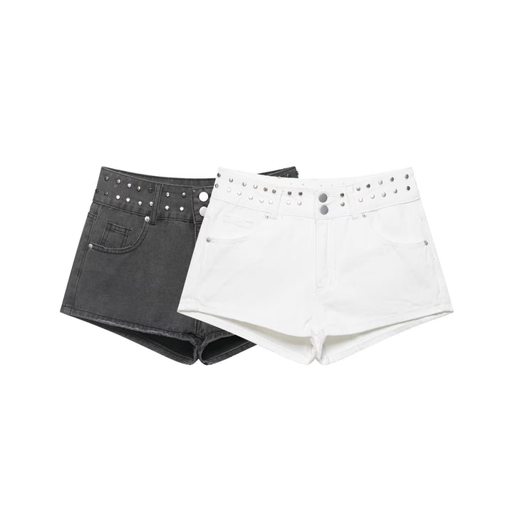 Damen stilvolle Shorts mit metallischen Details und hohem Bund Drune