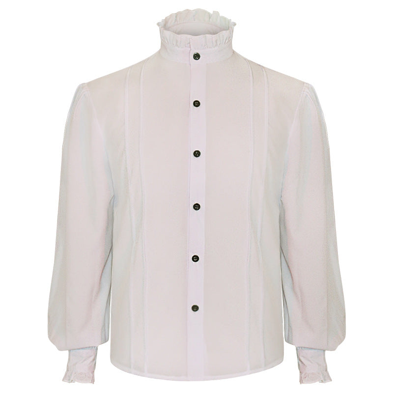 Damen nan elegante viktorianisch inspirierte Rüschenbluse mit hohem Kräuselkragen und Ballonärmeln Drune