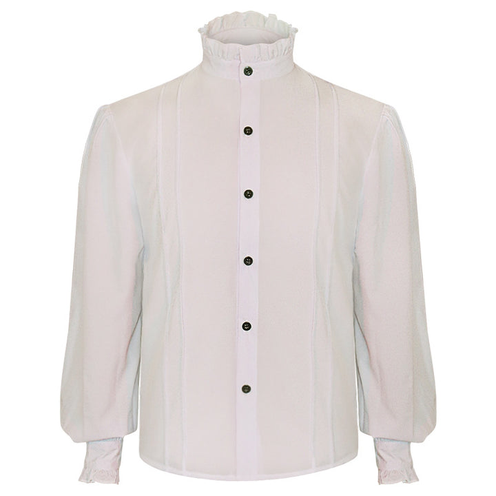 Damen nan elegante viktorianisch inspirierte Rüschenbluse mit hohem Kräuselkragen und Ballonärmeln Drune