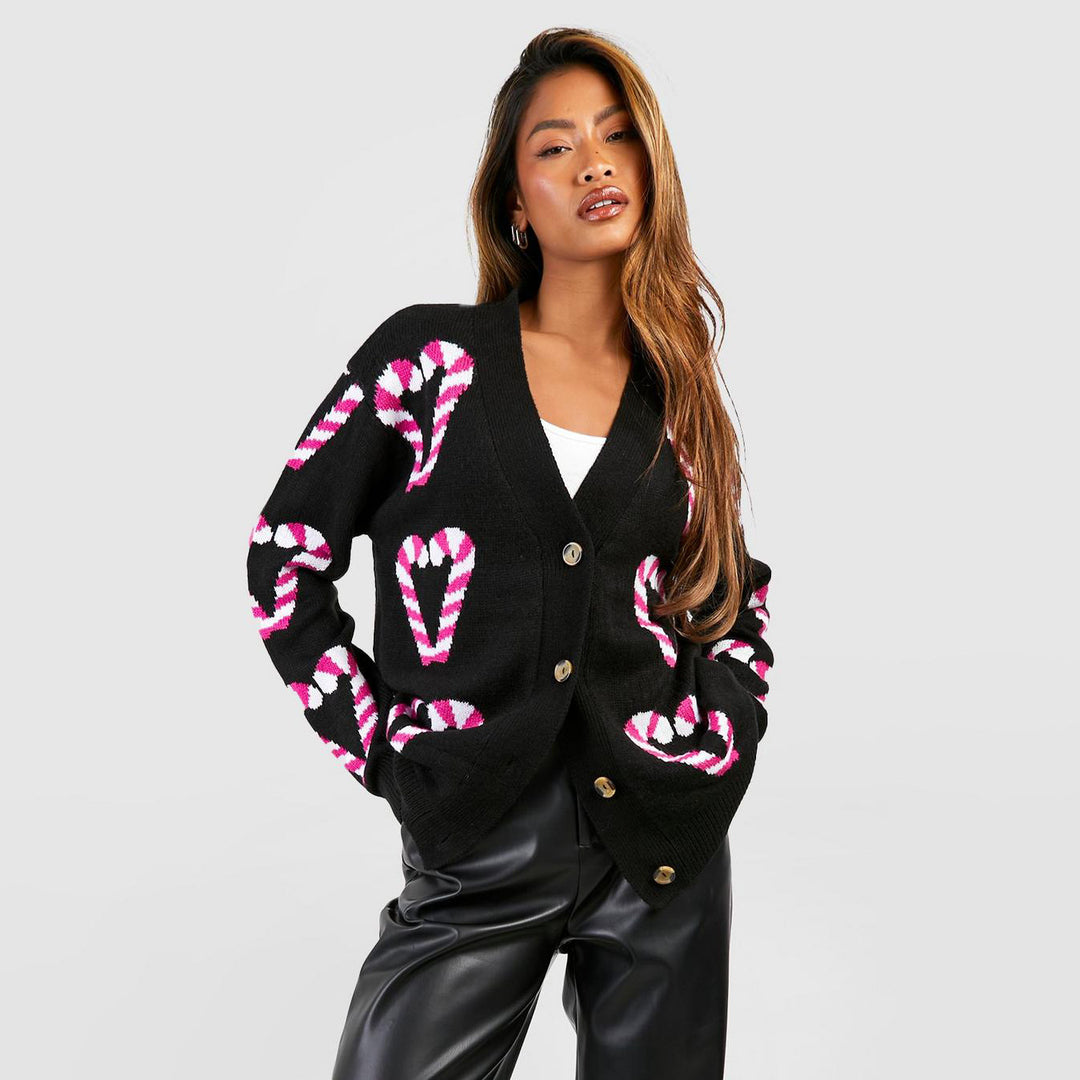 Damen Verspielter Cardigan mit Zuckerstangen-Muster Drune
