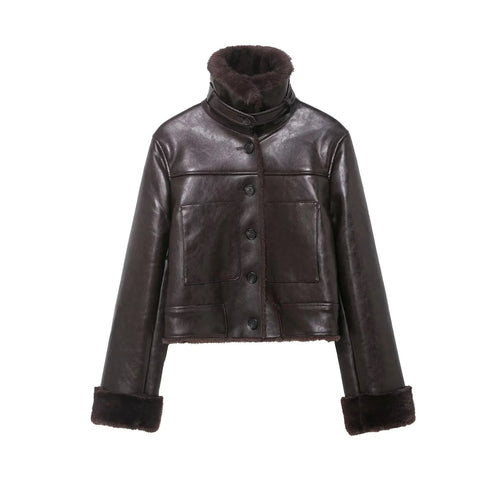 Damen nan cropped Fliegerjacke mit Teddyfutter und verstellbarem Halsriemen Drune