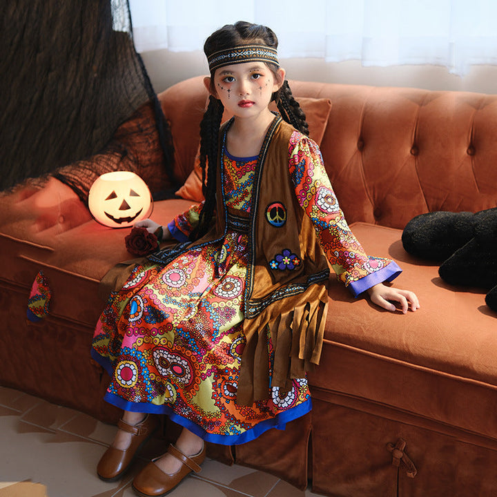 Mädchen Boho Kleid mit langen Ärmeln Drune