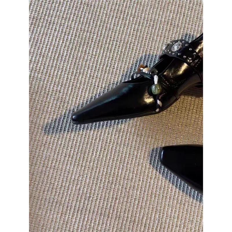 Damen elegante quadratische Mules mit niedrigem Blockabsatz, Zierriemen und Perlenapplikation Drune