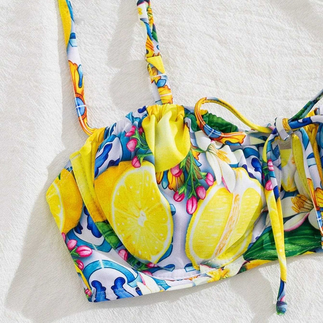 Damen Bikini-Set mit raffinierten Bindebändern und aufregendem Blumenmuster Drune