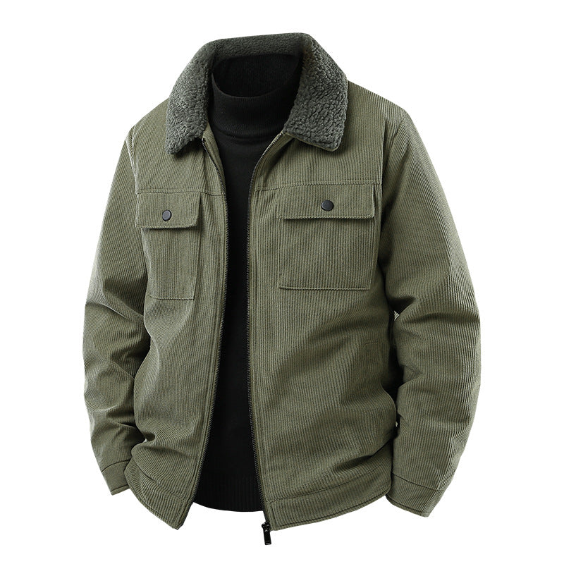 Herren Cordjacke mit Sherpa-Kragen, gesteppter Thermofütterung und Brusttaschen Drune