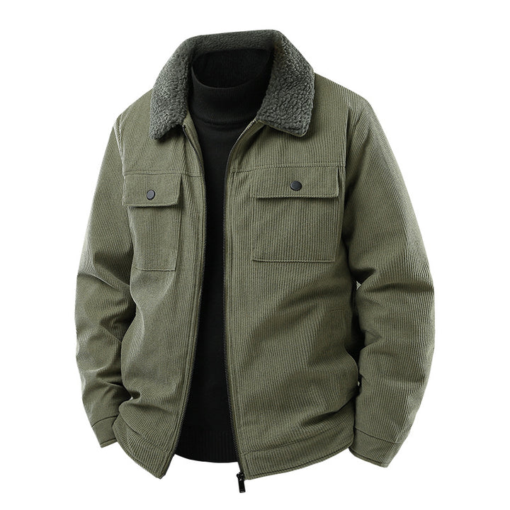 Herren Cordjacke mit Sherpa-Kragen, gesteppter Thermofütterung und Brusttaschen Drune