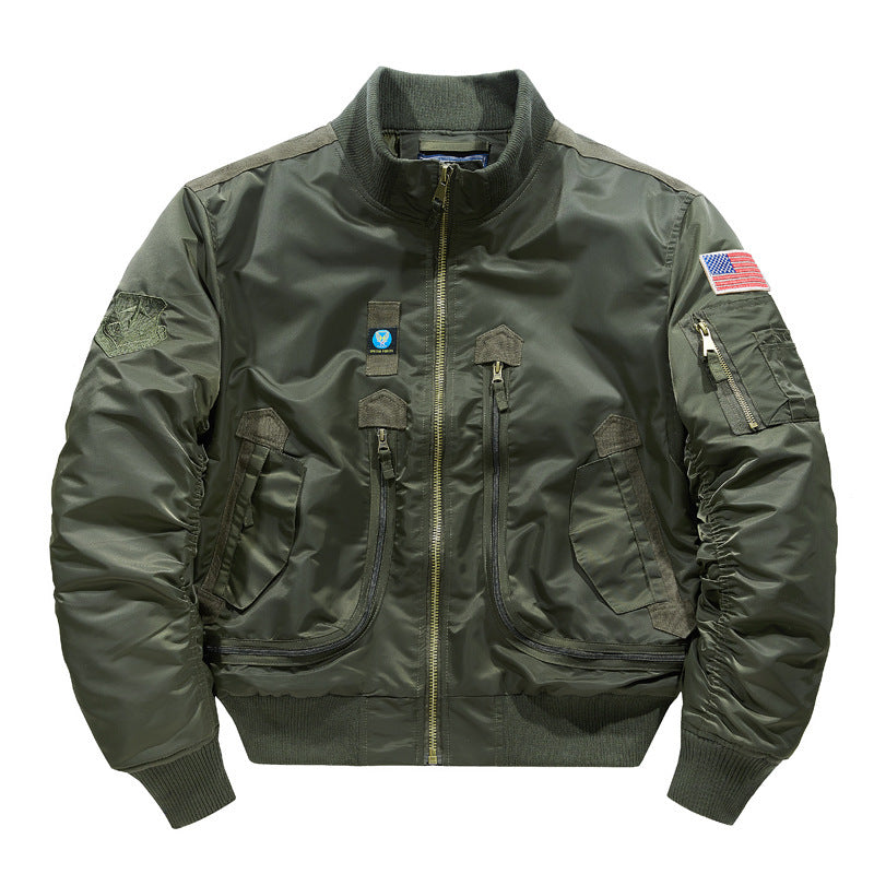 Herren Bomberjacke im Militärstil mit mehreren Reißverschluss-Taschen und Stehkragen Drune