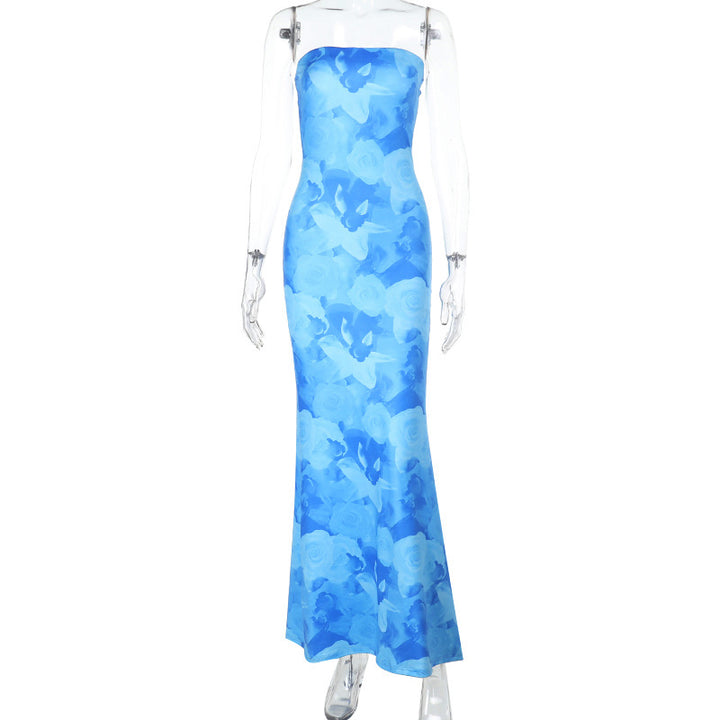 Damen elegantes trägerloses Maxikleid mit floralem Muster und figurbetonter Silhouette Drune