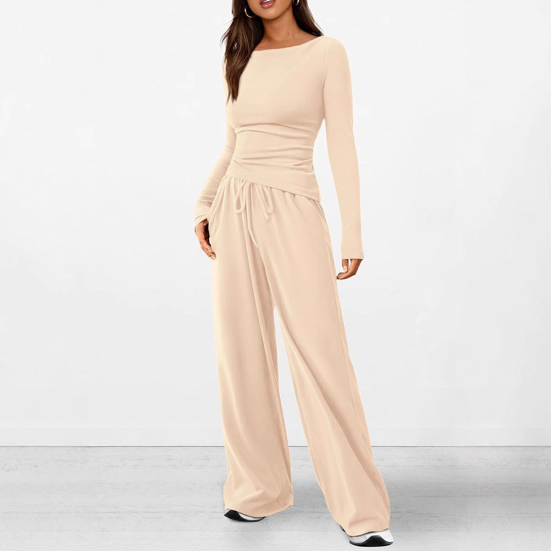 Damen elegantes und bequemes Lounge-Set mit langem Arm und elastischem Bund Drune