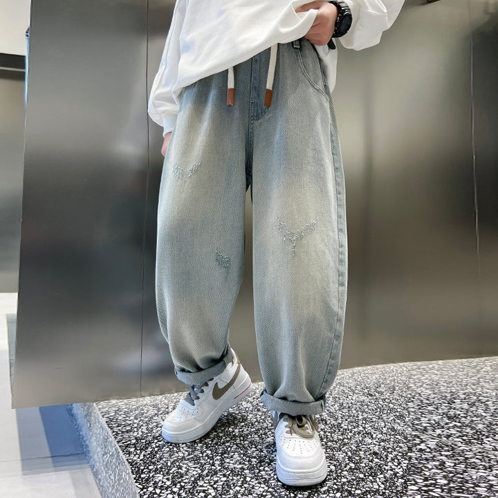 Herren lässige Baggy-Jeans mit Farbkontrasten Drune