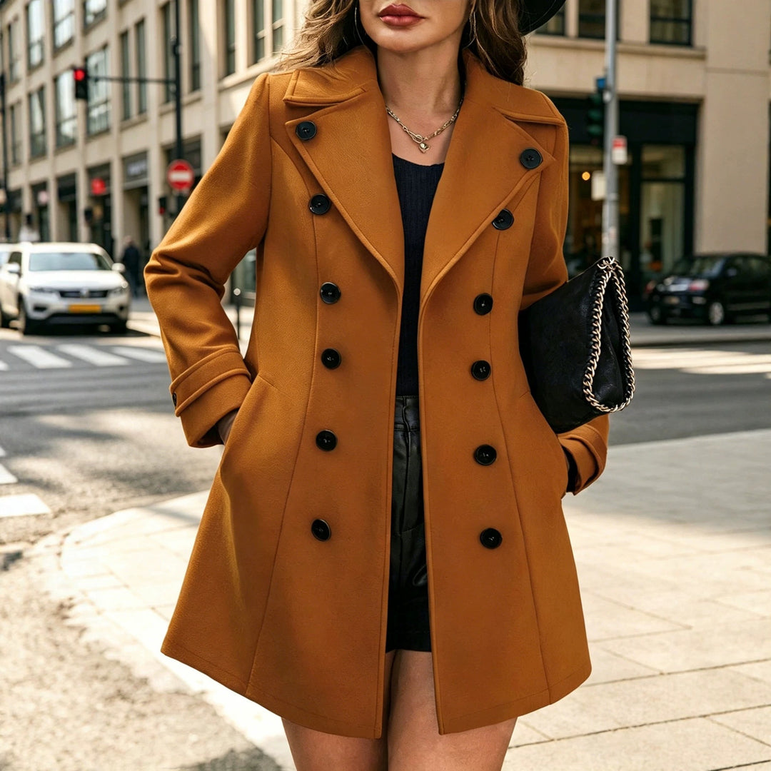 Damen Eleganter taillierter Trenchcoat mit Doppelreihe und Reverskragen Drune