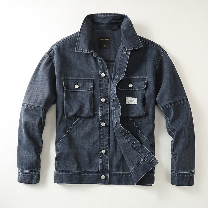 Herren Utility-Denimjacke mit Oversized-Brusttaschen und durchgehender Knopfleiste Drune