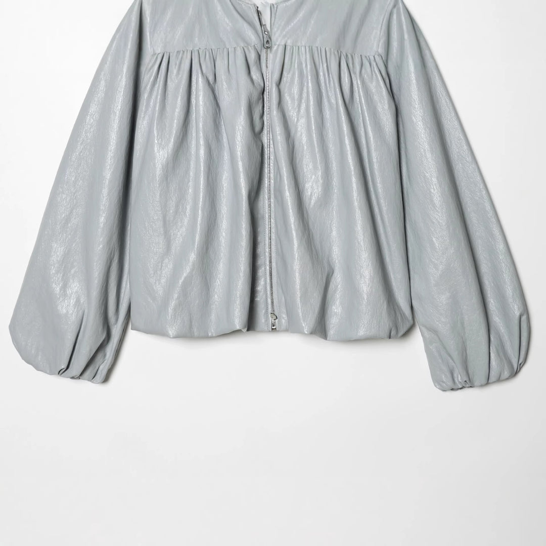 Damen nan kurze glänzende Oversize-Bomberjacke mit geraffter Brustpasse und voluminösen Ballonärmeln Drune