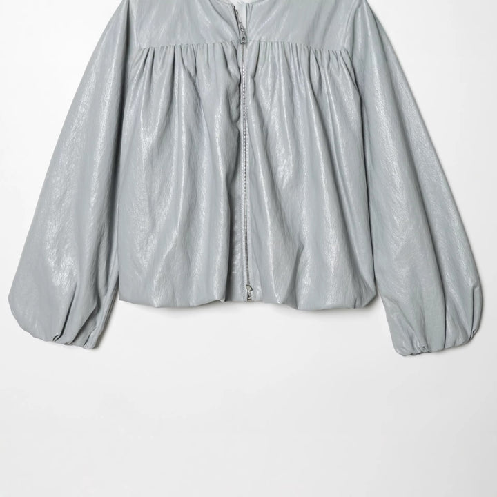 Damen nan kurze glänzende Oversize-Bomberjacke mit geraffter Brustpasse und voluminösen Ballonärmeln Drune