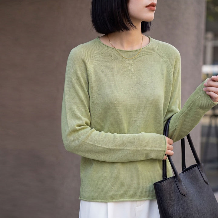 Damen Leichter Rundhalsausschnitt-Pullover in Kaschmir-Optik mit Raglanärmeln Drune