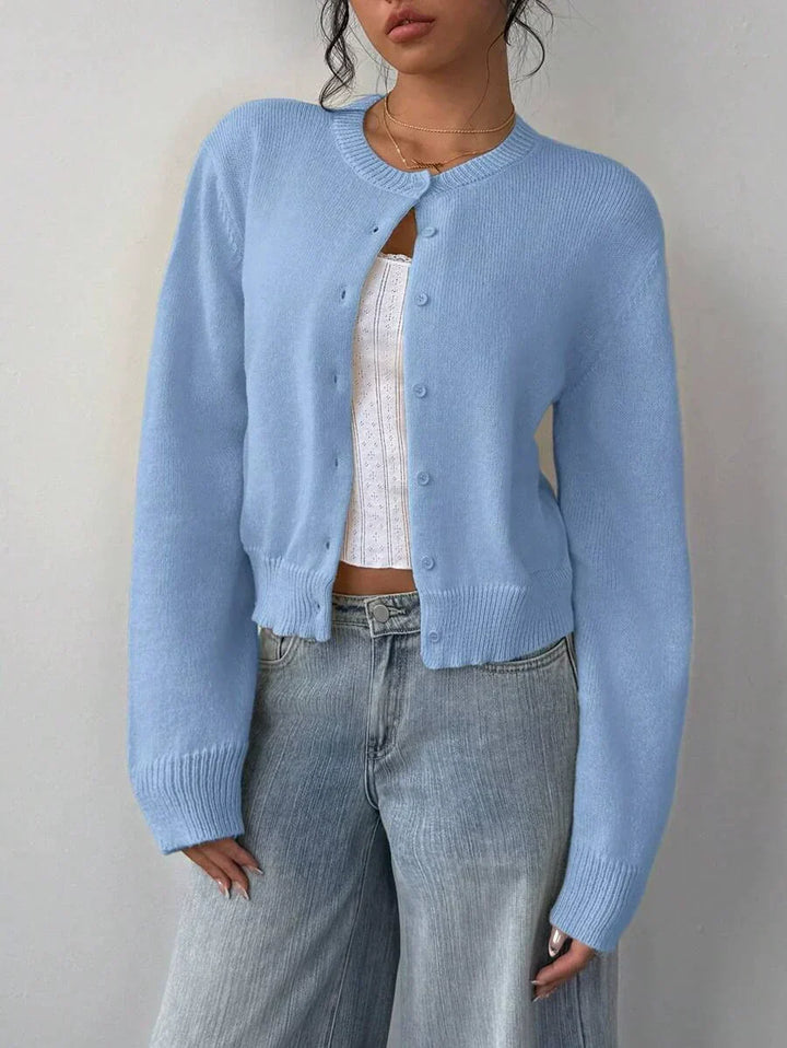 Drune | Strickjacke Pullover Weiche Strickware Cropped Fit Knopf Front Rippensaum