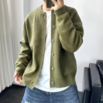 Herren lässige Strickjacke mit Druckknöpfen und praktischen Taschen Drune