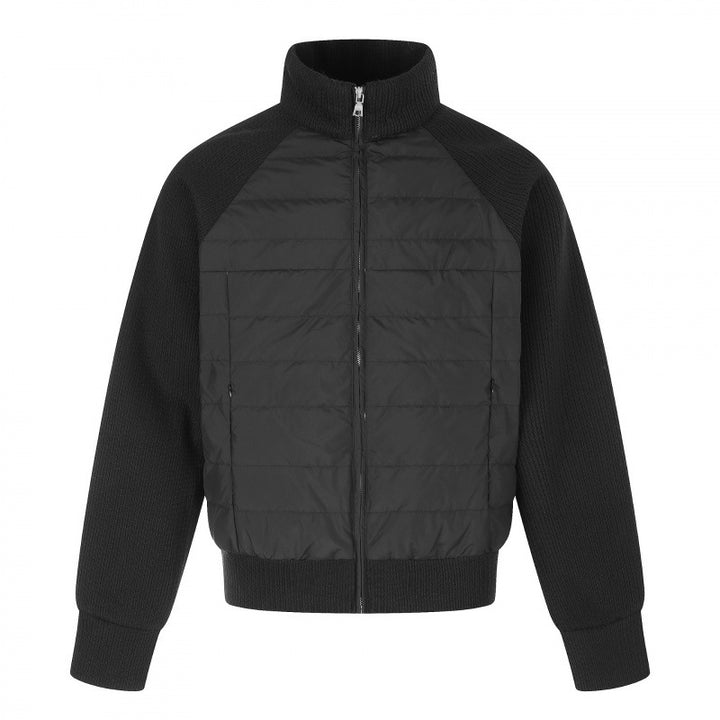 Damen Hybrid-Steppjacke mit gesteppter Front, Grobstrickärmeln und hohem Stehkragen Drune