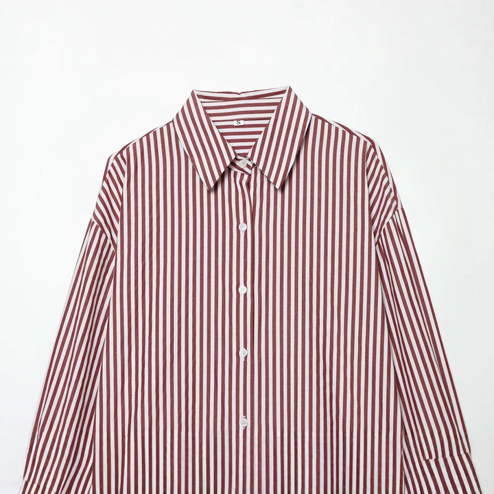 Damen Oversize Streifen‑Hemdbluse mit überschnittener Schulter und verlängertem Saum Drune