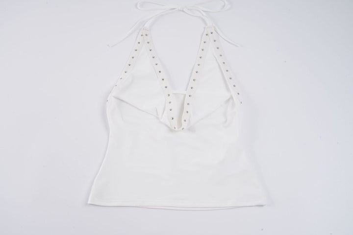 Damen Haltertop mit verführerischem V-Ausschnitt und eleganten Nietenverzierungen Drune