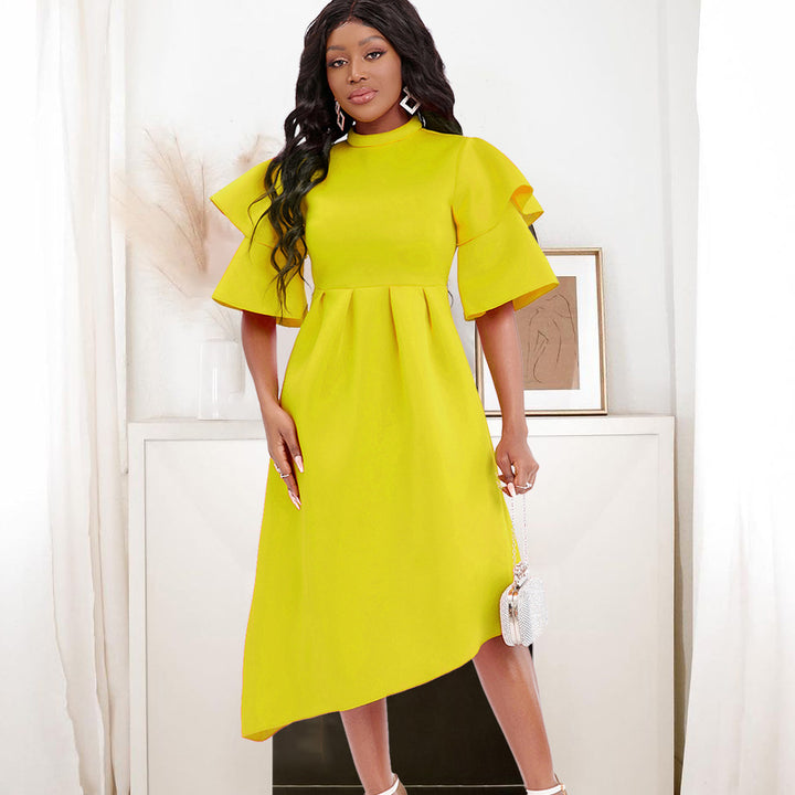 Damen asymmetrisches Kleid mit voluminösen ¾-Ärmeln Drune