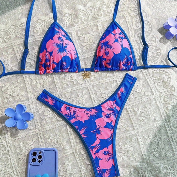 Damen Triangel-Bikini mit floralem Design und verstellbaren Trägern Drune