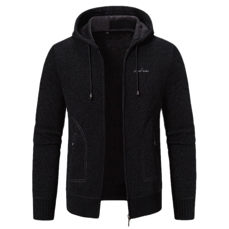 Herren nan warme Strickoptik-Zipjacke mit Teddyfutter, Kapuze und verdeckten Reißverschlusstaschen Drune