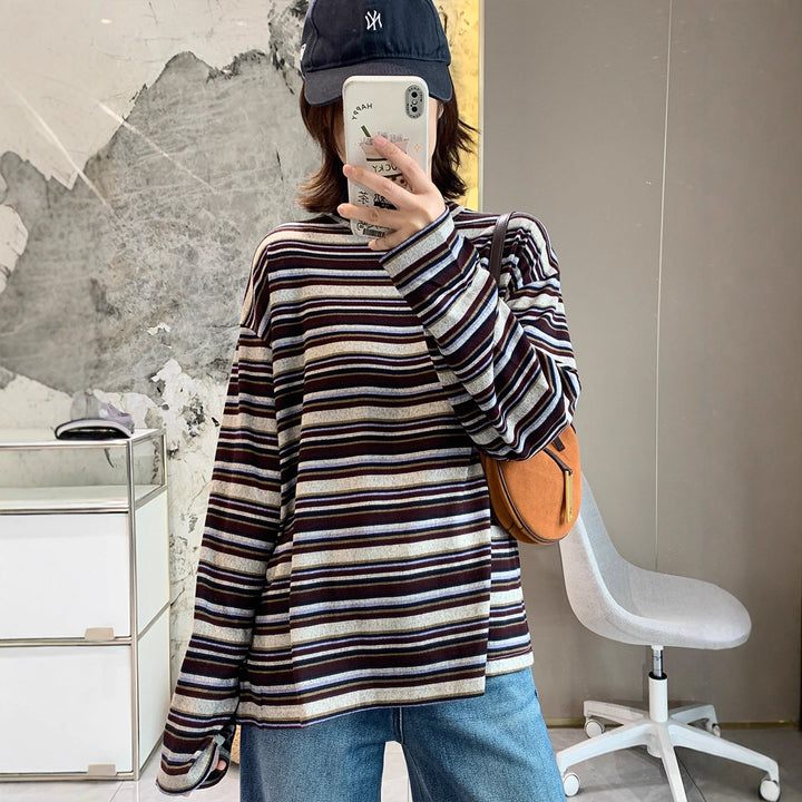 Damen lässiges Langarmshirt mit modernem Streifenmuster Drune