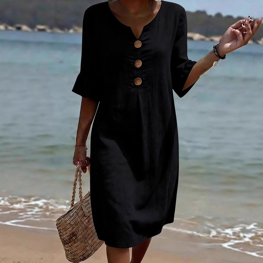 Damen Leichtes Sommerkleid mit Knopfdetails Drune