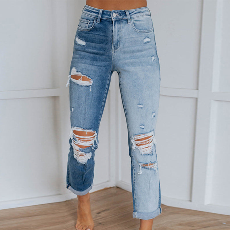 Damen High-Waist Skinny Jeans mit Destroyed-Effekten Drune