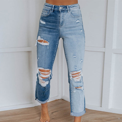 Damen High-Waist Skinny Jeans mit Destroyed-Effekten Drune