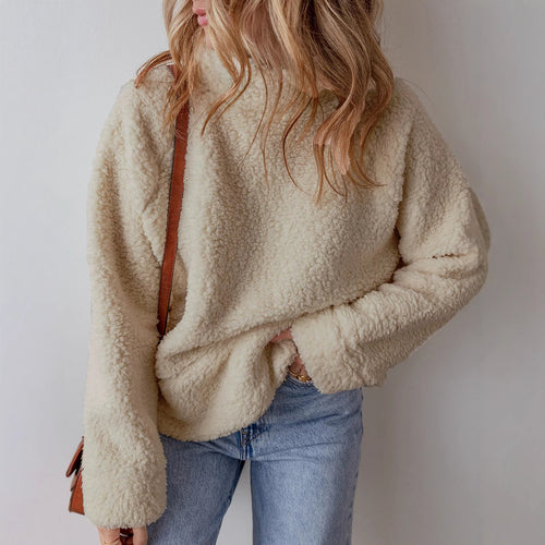Damen Kuscheliger Fleece-Pullover mit hohem Kragen und weitem Schnitt Drune