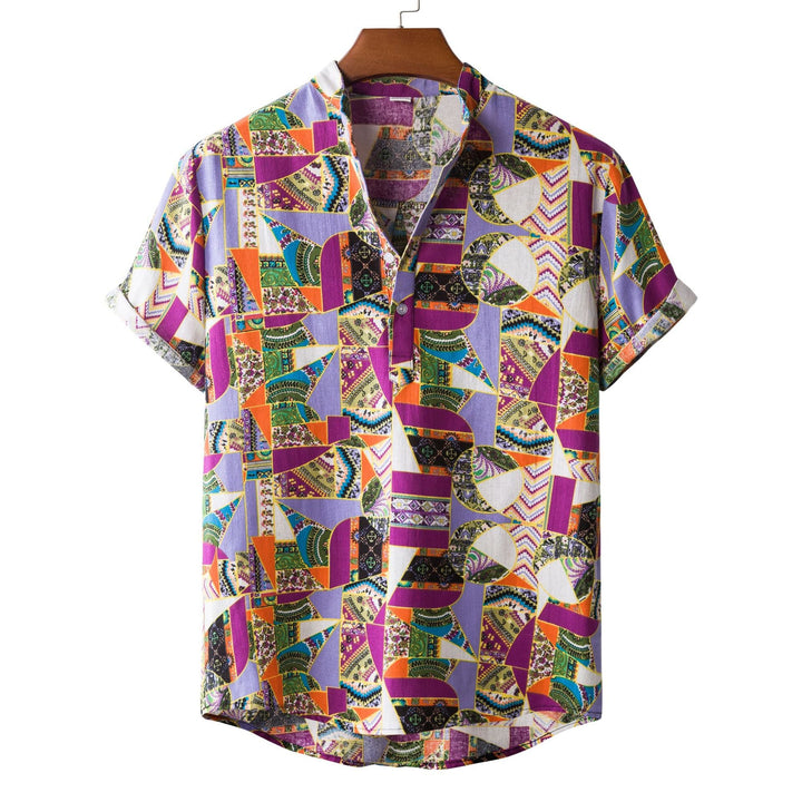 Herren Kurzarmhemd mit auffälligem Patchwork-Muster Drune