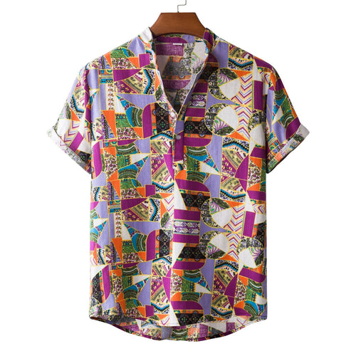 Herren Kurzarmhemd mit auffälligem Patchwork-Muster Drune