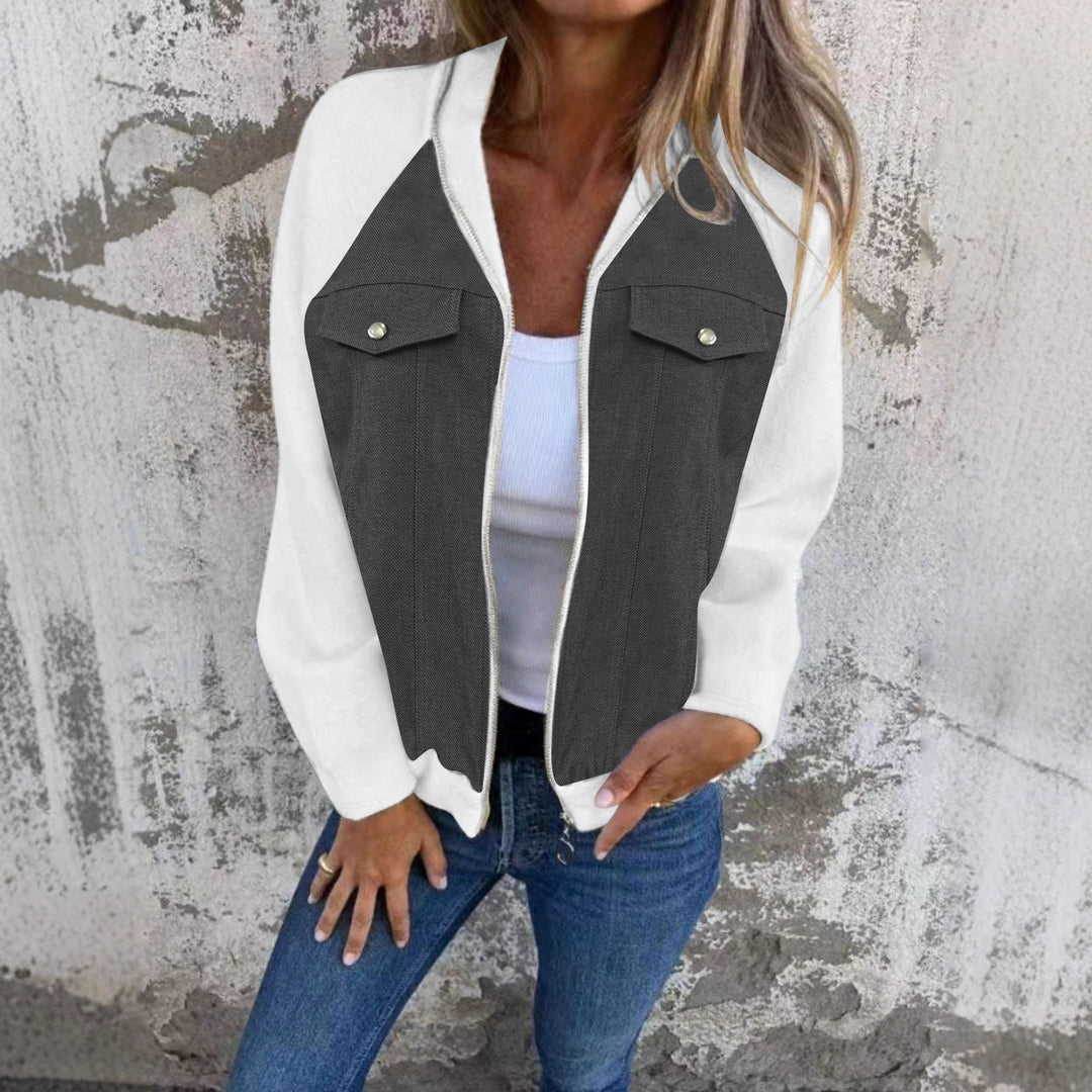 Damen Denim-Mix Blousonjacke mit Reißverschluss und Brusttaschen Drune
