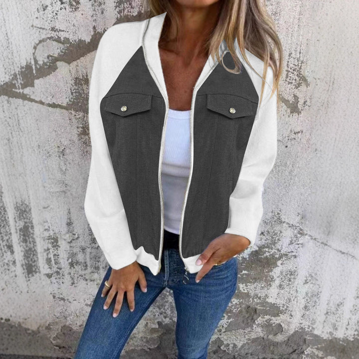 Damen Denim-Mix Blousonjacke mit Reißverschluss und Brusttaschen Drune