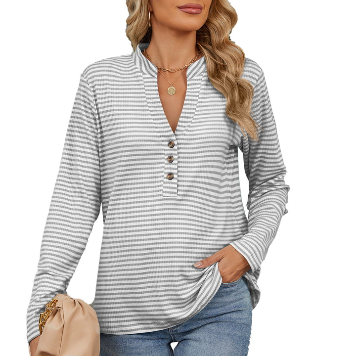 Damen Langarmshirt mit Knopfleiste und strukturierter Oberfläche Drune
