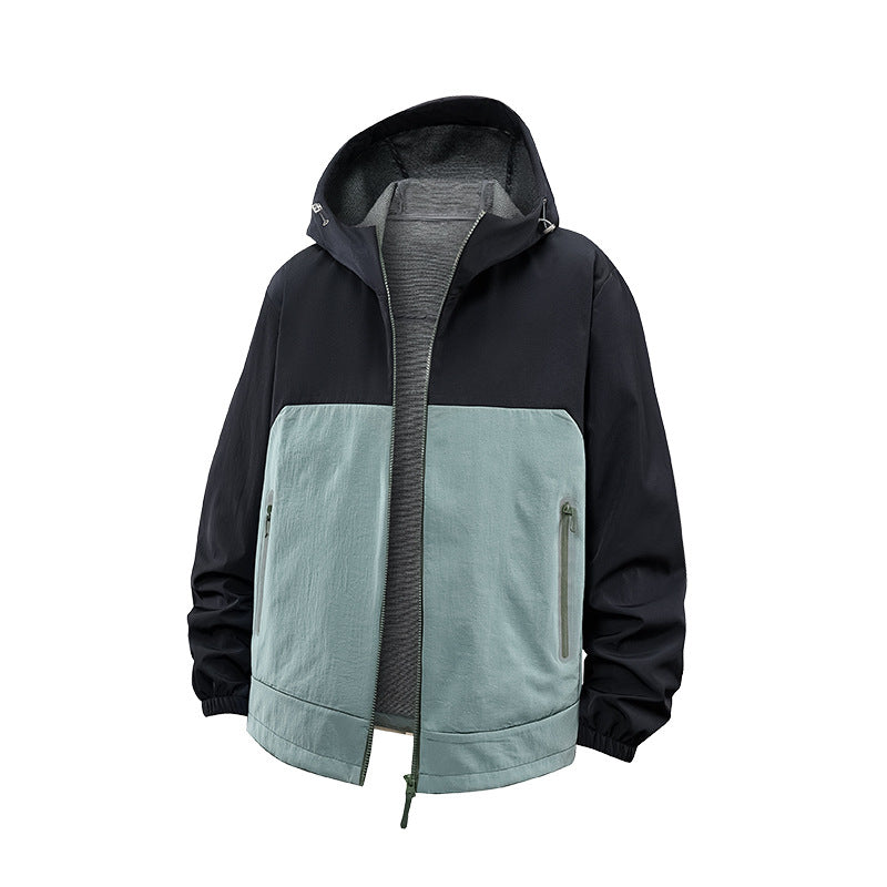 Unisex Leichte Wind- und Fleecegefütterte Kapuzenjacke mit Zwei-Wege-Reißverschluss Drune