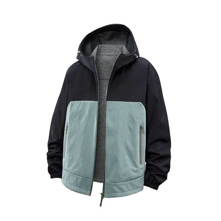 Unisex Leichte Wind- und Fleecegefütterte Kapuzenjacke mit Zwei-Wege-Reißverschluss Drune