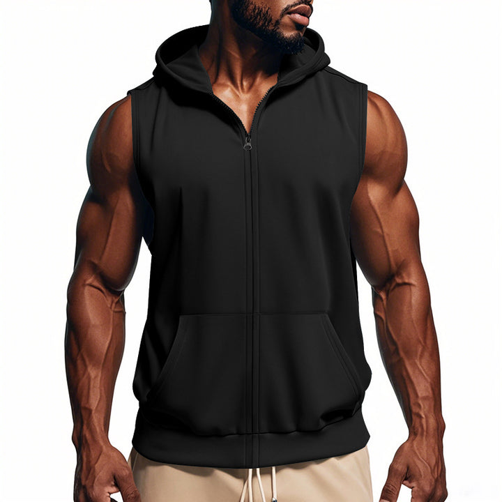 Herren sportlicher ärmelloser Hoodie mit praktischem Reißverschluss und Kängurutasche Drune