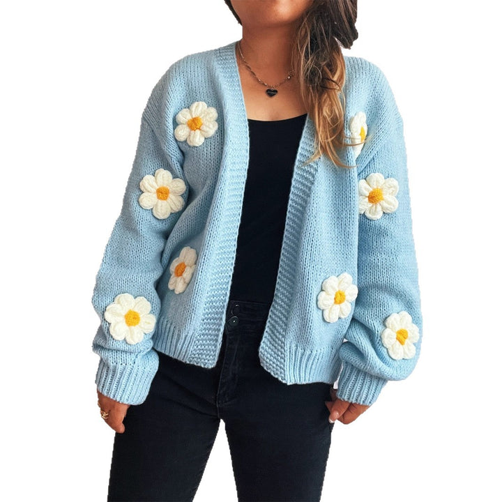 Damen Strickjacke mit floralen Applikationen Drune