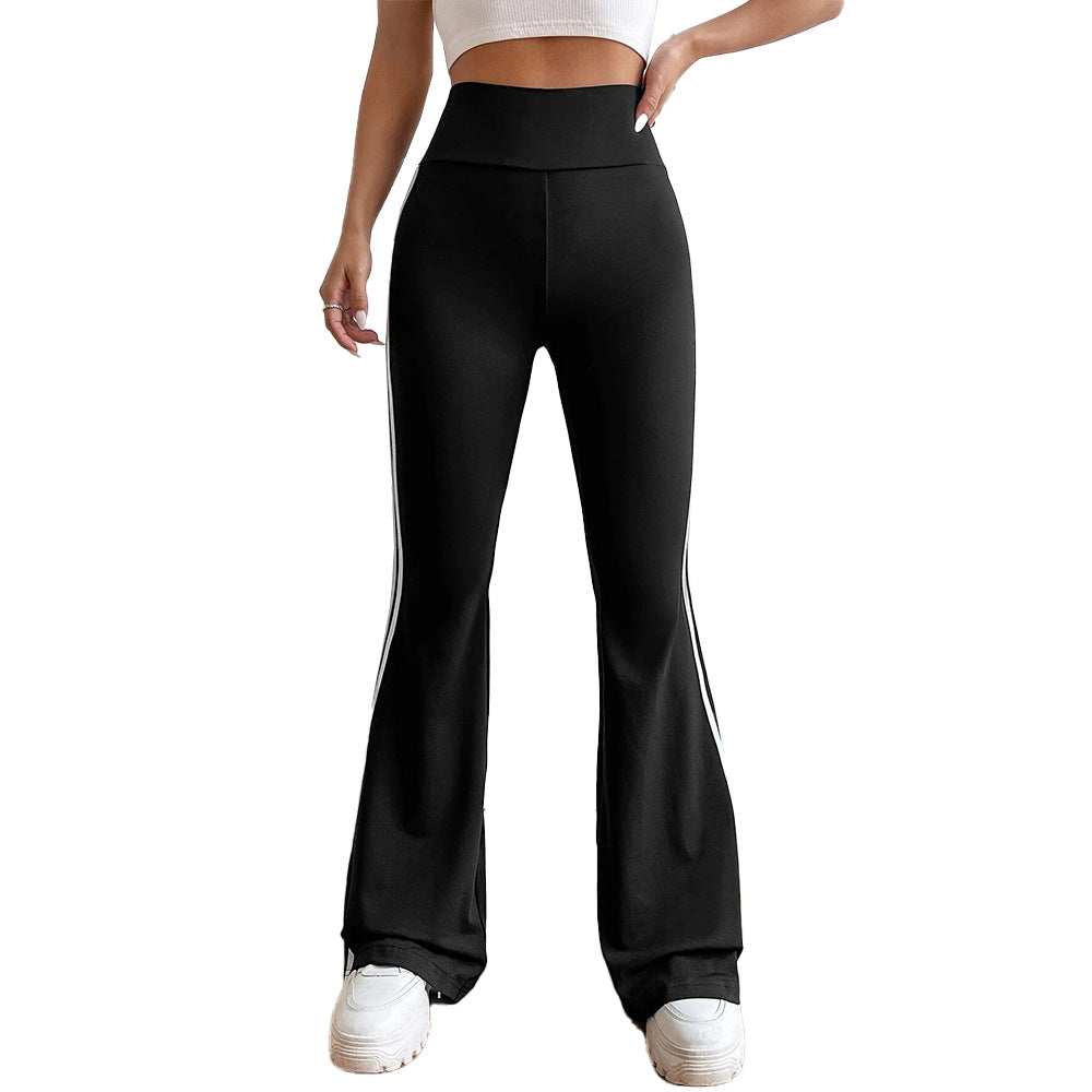 Damen hochgeschnittene Flared-Sporthose mit taillenformendem Komfortbund und seitlichen Kontraststreifen Drune