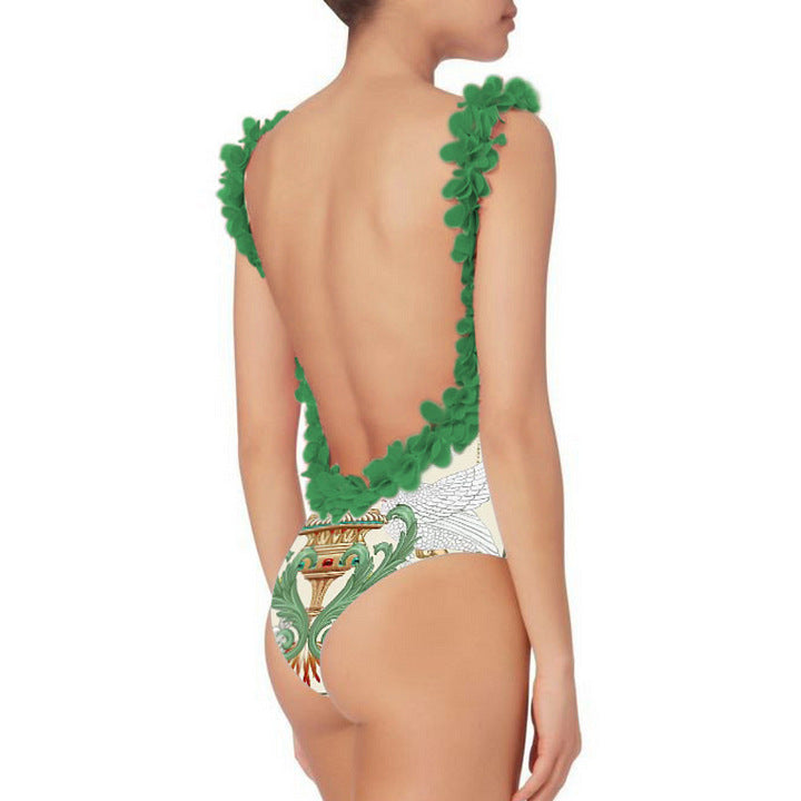 Damen Badeanzug-Set mit floraler Rüschendekoration und elegantem Maxirock Drune