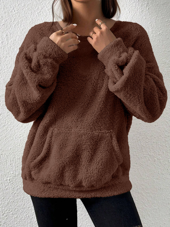 Damen Kuscheliger Teddy-Fleece-Pullover mit Kängurutasche Drune