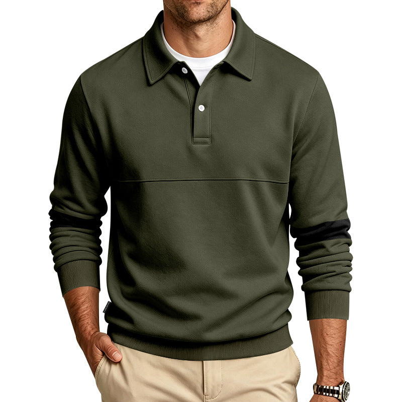 Herren Langarm-Poloshirt-Sweatshirt mit halber Knopfleiste, Kontrastärmeln und Rippbündchen Drune