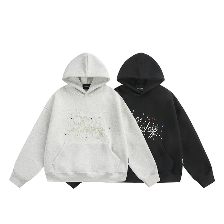 Unisex Oversize Kapuzenpullover mit Perlen‑ und Strassapplikation Drune