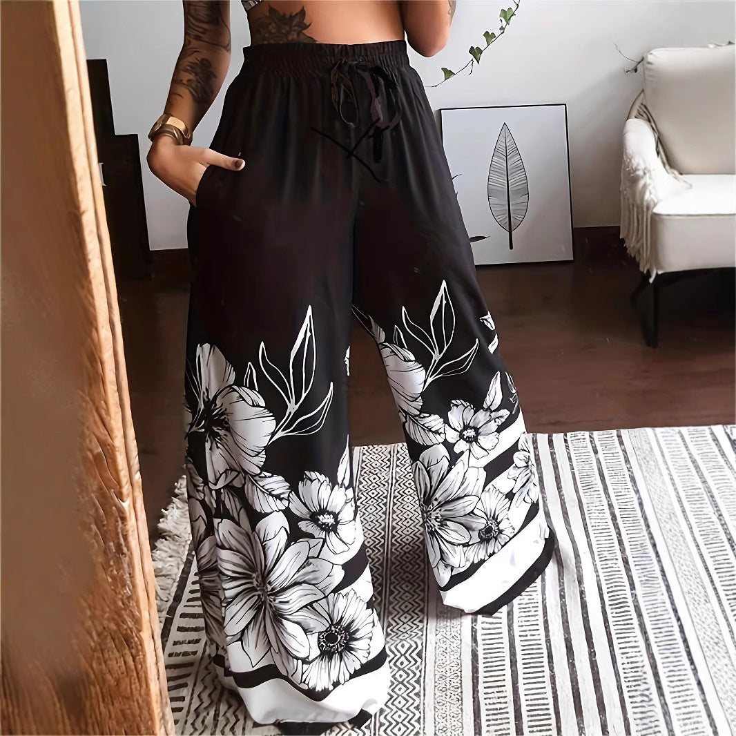 Damen Plissee-Hose mit floralem Muster und elastischem Bund Drune